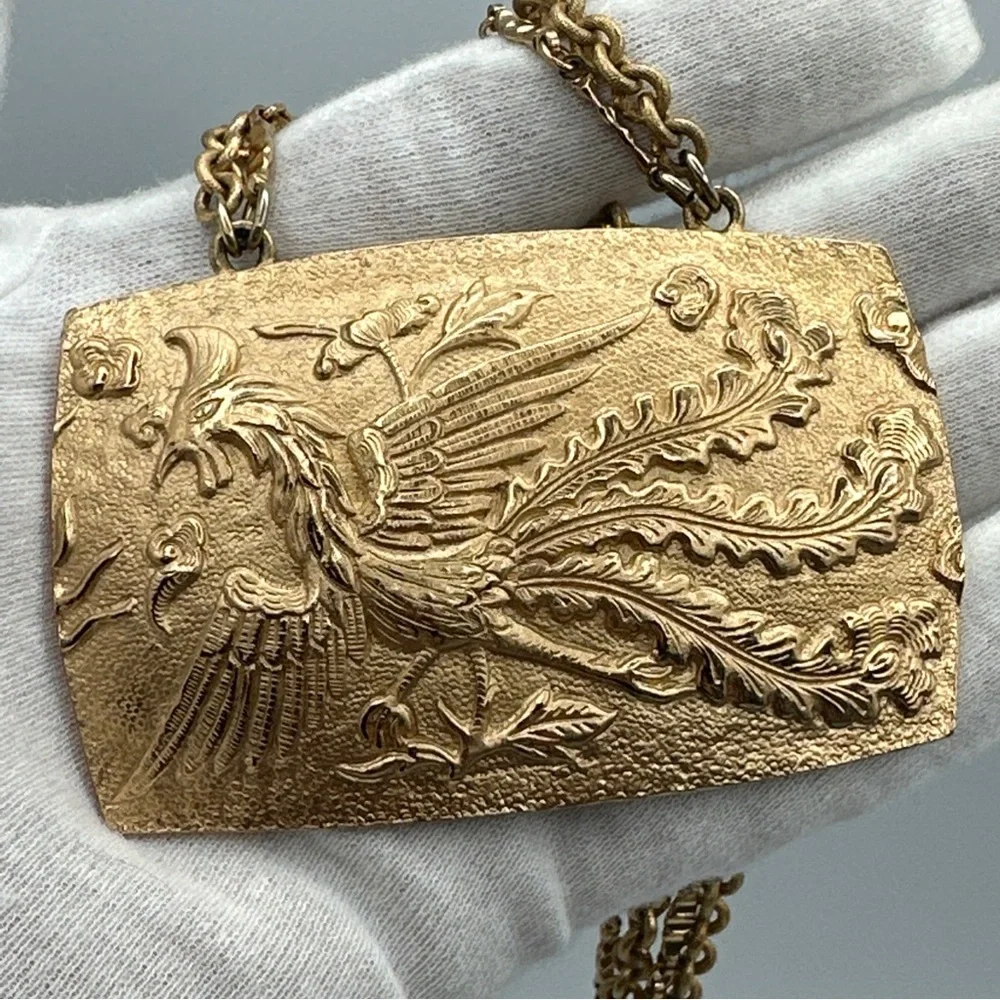 NAPIER‎ Vintage Huge Statement Raised Fighting Rooster Medallion Necklace #258